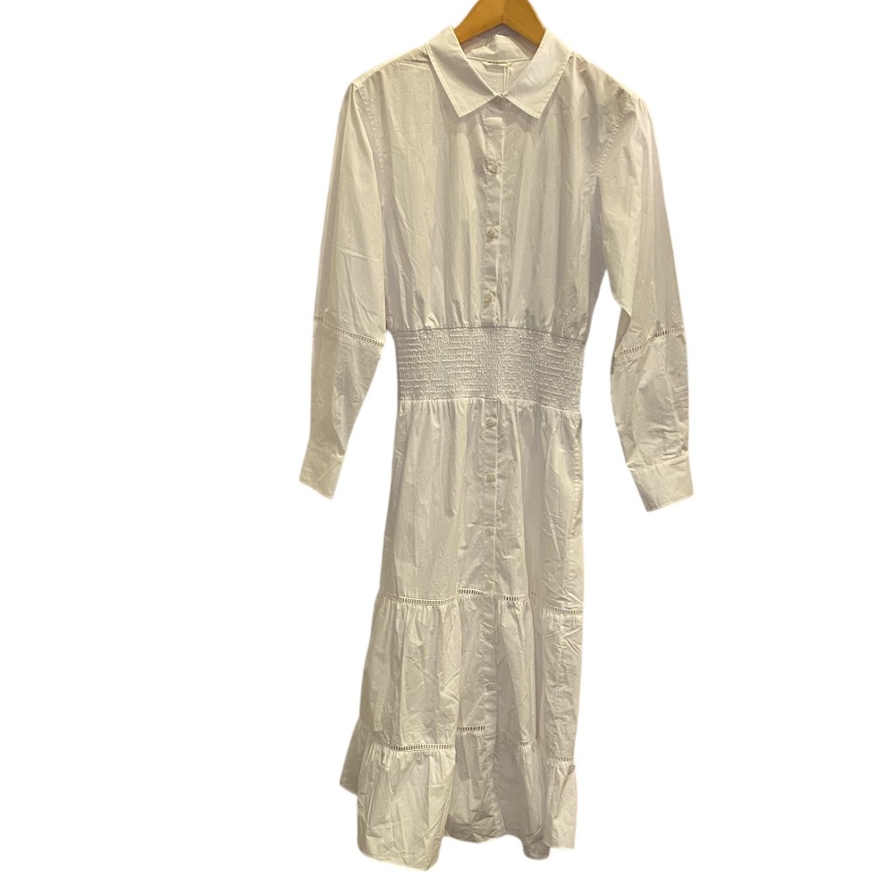 Thakoon Women’s White Crisp Cotton Lagenlook Minimalist Tiered Shirt Dress sz 8